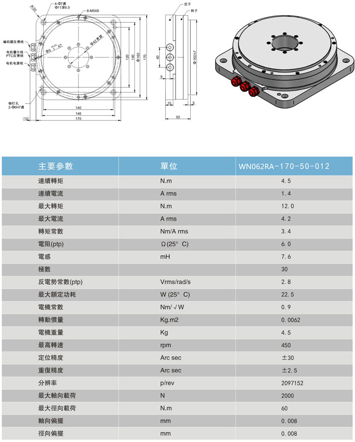 直驅(qū)電機(jī)旋轉(zhuǎn)臺(tái)：WN062RA-170-50-012