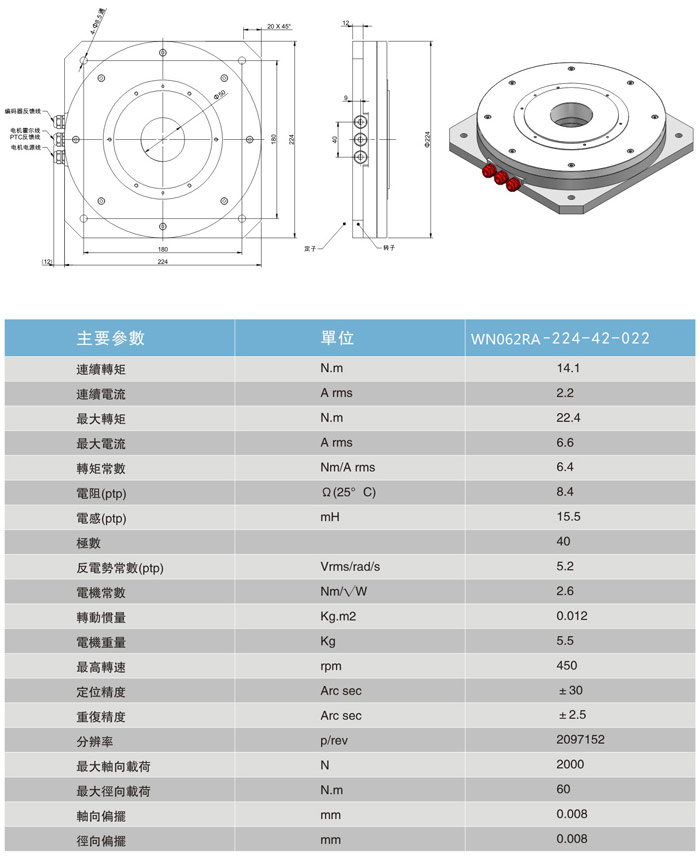 直驅(qū)電機(jī)旋轉(zhuǎn)臺(tái)：WN062RA-224-42-022