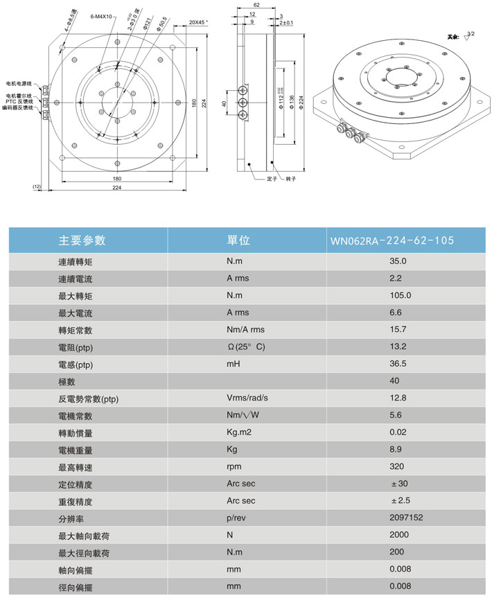 直驅(qū)電機(jī)旋轉(zhuǎn)臺(tái)：WN062RA-224-60-105